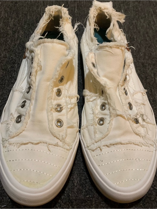 Jenn Ardor Shoes - Women Jenn Ardor Sport White Canvas Frayed Slip-On Sneaker Sz. 8